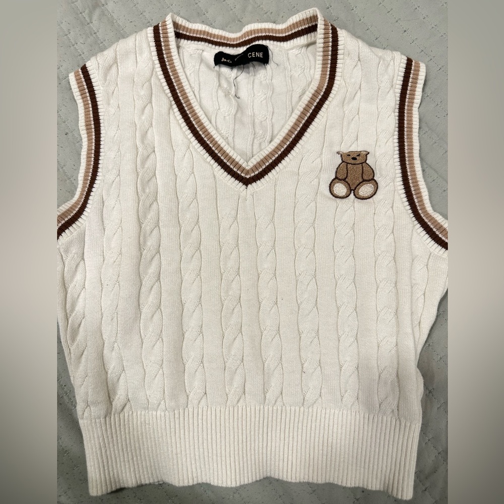 Teddy Bear Knit Sweater Vest Small